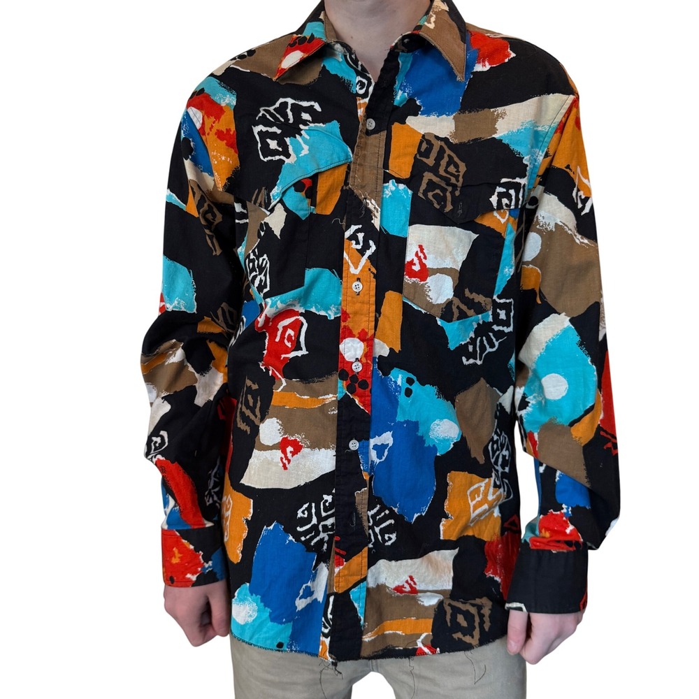 Wrangler Cowboy Cut Regular Fit X Abstract Western Shirt Mens XL